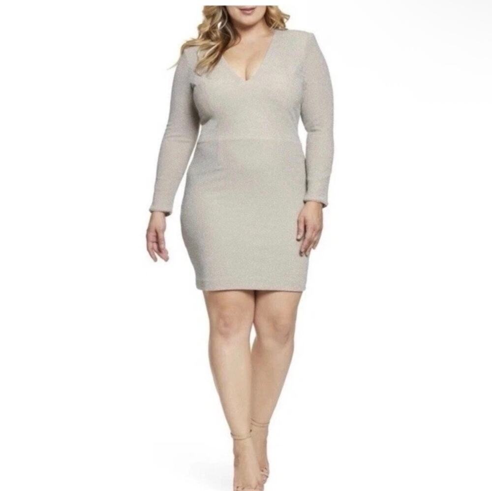 new dress the population Riley bodycon champagne gold dress long sleeve 3X